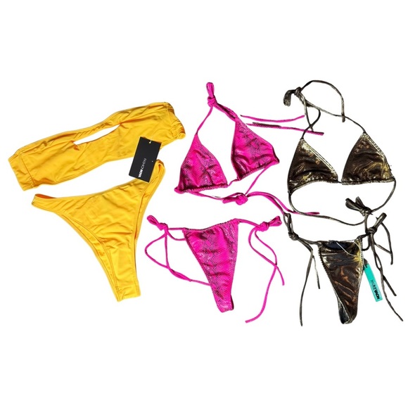 Fashion Nova Women's Bundle of 3 Time for a Vaca Bikinis & Yellow Strapless Set - Picture 1 of 2